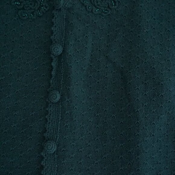 vintage Northern Traditions Hunter Green Knit Floral Beaded button-up Cardigan S - Picture 7 of 12